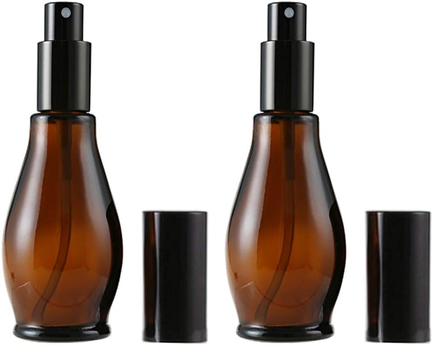 2 Pack 100ml Amber Glass Spray Bottles Refillable Essential Oil Perfume Atomiser with Fine Mist Sprayer and Black Cap for DIY Skincare Haircare Makeup Travel