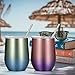 Deedro Insulated Wine Tumbler with Lid, 12 oz Double Wall Vacuum Insulated Wine Cup with Straws and Brushes, Stemless Stainless Steel Wine Glass for Drinks, 4 Pieces (Glitter Rose Gold and Purple)
