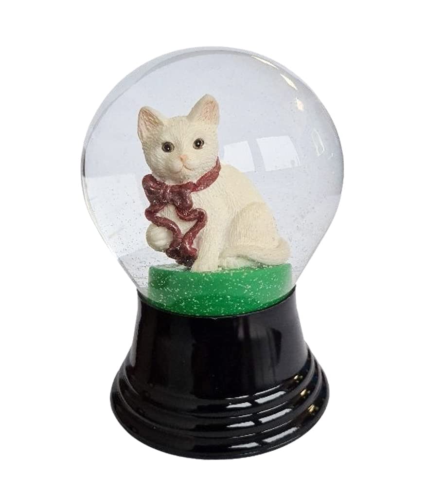 VIENNA SNOWGLOBE Real Glass Snow Globe - Almost Like Real Snow, Sitting Cat Design 8cm
