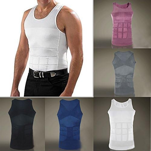 Men's Slimming Body Sharper Girdle Black or White T-shirt Slim Lift Fit Belly Buster Cami Sharper Vest Body Slimming Shapewear for MEN tummy trimming gentlemen (M(70-90KG), white)