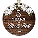 5th Fifth Wedding Anniversary Christmas Holiday Ornament Mr. & Mrs. Porcelain Collectible Five Years Married Husband Wife Rustic Country Keepsake 3