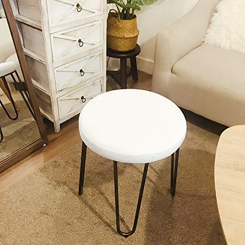 CANDIKO White & Bronze Round Makeup Vanity Chair Velvet Upholstered Metal Stool Bedroom Iron Room Bench Bathroom Ottoman