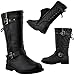 KS & CO Kids Knee High Boots Lace Up Quilted Back Buckle Straps Shoes