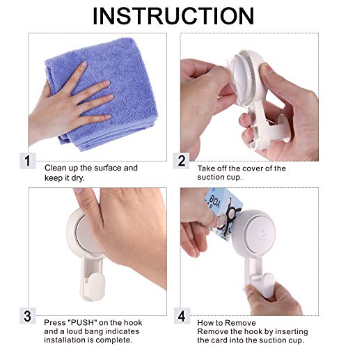 Marchpower Suction Cups Shower Hooks Reusable SuperLock Utility Hooks(4 Pack) Heavy Duty Vacuum Suction Home Kitchen Bathroom Wall Hooks Hanger for Towel Loofah Cloth Key & Ceiling Hanger - Thumbnail 4