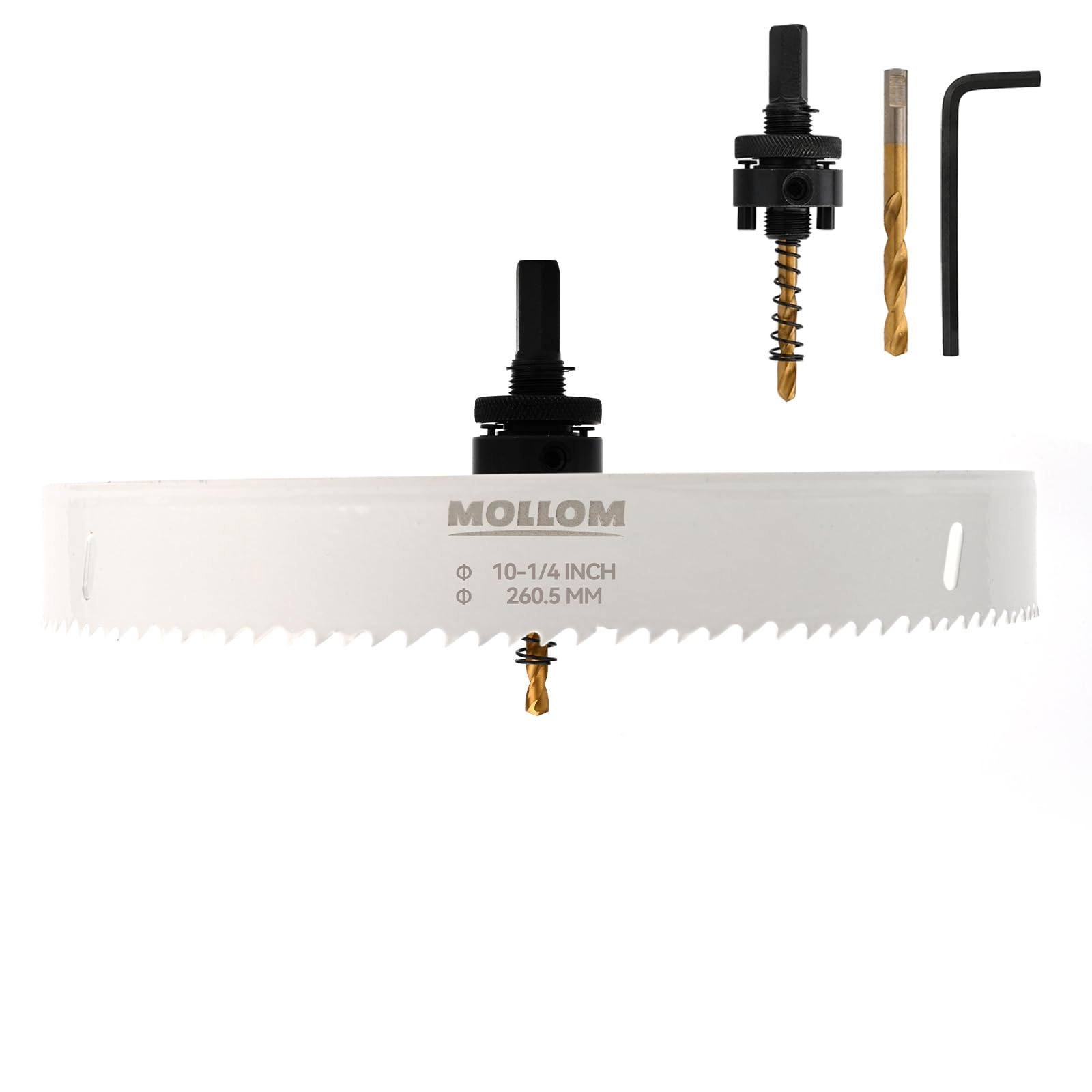 Mollom (260.5mm | 10-1/4") HSS M42 with 8% cobalt BI-Metal Hole Saw with 2 Pilot Drill Bits & Arbor Smooth Cutting for PVC,Drywall,Wood,Plastic,Gypsum Board,Rubber — image 1