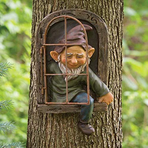 AGDLLYD Garden Gnome Statue, Elf Out the Door, Resin Figurines, Tree Hugger Decor, Fairy Ornaments Outdoor, Whimsical Sculpture Decoration