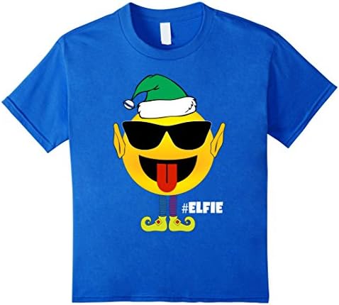 Kids Silly Emoji Tongue Out Family Christmas T Shirt Elfie Elf 12 Royal Blue