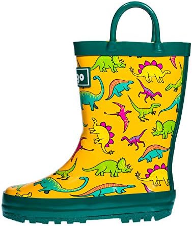 hibigo Children's Natural Rubber Rain Boots with Handles Easy for Little Kids & Toddler Boys, Pattern