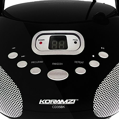 Koramzi-Portable-CD-Boombox-Stereo-Sound-System-with-Top-Loading-CD-Player-AMFM-Radio-and-Aux-Line-In-CD35Black