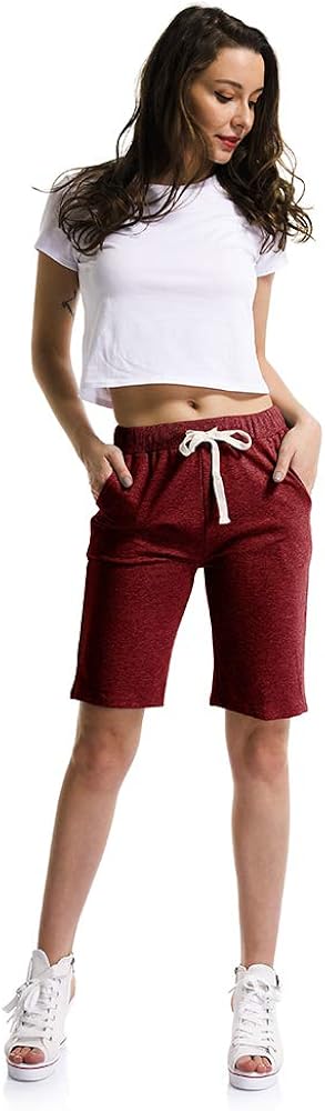 OCHENTA Women's Soft Knit Elastic Waist Jersey Shorts with Drawstring Wine Red UK 18 - Tag 4XL - Image 3