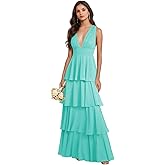 GATMAHE Deep V Neck Bridesmaid Dresses 2026 for Women Chiffon Ruffles Ruched A Line Long Wedding Guest Dress