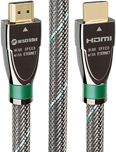 FARSTRIDER HDMI Cable 2.0 Ultra High Speed 25 Feet (8 Meters), Supports Ethernet, 4k, 2160P, 3D, CL3, 24AWG, 24K Gold Connector, Zinc Metal Alloy Shielding Shell, Nylon Mesh Braid, Gun Black/Green
