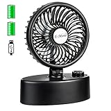 E-More Battery Operated Desk Fan, Mini USB Personal Table Fan, Stepless Speed Regulation, Super Quiet, Powered by USB or Rechargeable Battery, Small Fan Cooling for Office Desk Bedroom Outdoor(Black)