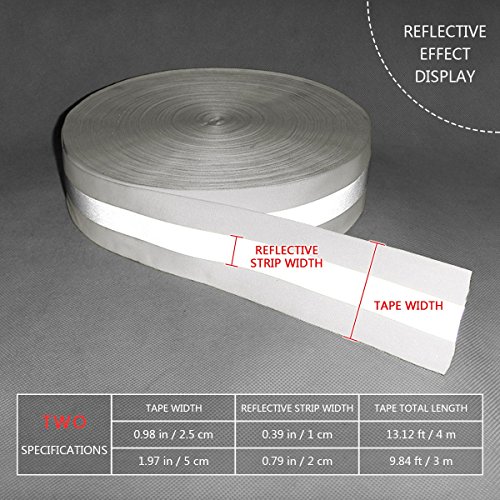 High Visibility Reflective Tape Strip, Fabric Florescent Reflective Safety Tape Sew-on Warning Safety Trim (White, 0.98in0.39in)