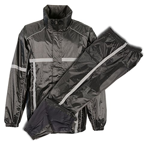 Men's Black Waterproof Rain Suit w/ High Visibility Reflective Tape