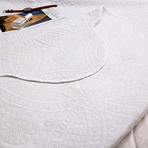 VEEYOO Bedspread Coverlet Set 3 Pieces - Soft Microfiber Lightweight Comforter Quilt Set for All Season, Full/Queen, White - Thumbnail 6