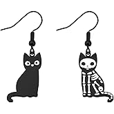 WUSUANED Black Cat Earrings Halloween Black Cat Gifts Hallowen Skeleton Cat Earrings Halloween Party Jewelry Witch Gifts