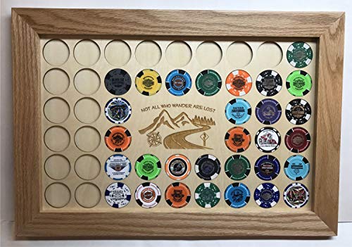 Black 11x17 with 3x5 cut out for photo Motorcycle Poker Chip Display Case with Oak Frame and Mat. Works with Harley Davidson Poker Chips. - Thumbnail 5