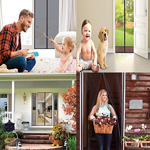 Magnetic Screen Door 38\'\'x84\'\' Reinforced Fiberglass Mesh Curtain Patio Door Screen with Super Tight Self Closing Magnetic Seal, Full Frame Hook & Loop Fits Door Size up to 37\'\'x84\'\' Max (38x84 Inch)