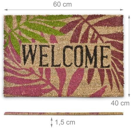 Relaxdays Coconut Fibre PALM LEAVES Doormat 40 x 60 cm Coir Welcome Mat with No-Slip Rubber PVC Underside, Multicolour - Image 5