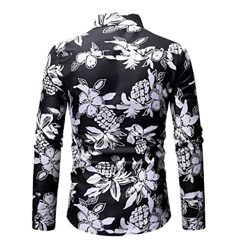Men's Hawaii Long Sleeve Plaid Slim Fit Button Down Dress Shirt Tops (L3, 03 (Black)) - Thumbnail 3