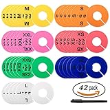 SOTOGO 42 Pieces Colorful Clothing Size Dividers Round Hangers Closet Dividers, 7 Color Blank and Size XXS to XXL with Marker Pen