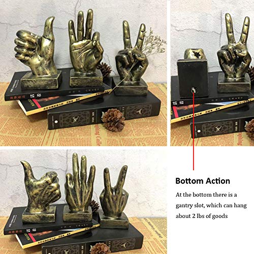 Lependor Golden Polyresin Hand Gesture Desk Statues Finger Sculpture Decor - Golden Victory Fingers - Thumbnail 2