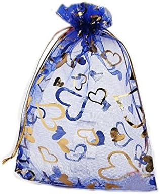 Riverer Pack of 100 pcs Organza Bags with Gold Hearts 9x12cm (3.6x5 Inches)