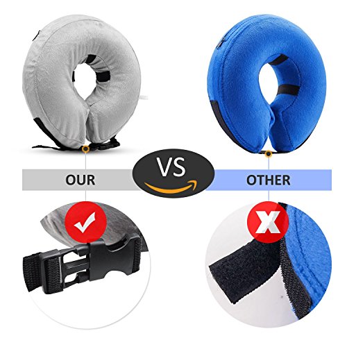 Neepanda Protective Inflatable Dog Collar, Adjustable Buckle Length Soft Pet Recovery E-Collar Cone for Small Medium Large Dogs, Prevent Pets From Touching Biting Injuries Rashes and Wounds (Grey) (M)