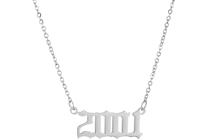 SKQIR Birth Years Necklace,Initial Year Number Pendant Necklace Birthday Gift Charm Friendship Old English Arabic Mumerals Stainless steel Necklace Jewelry for Women Girl