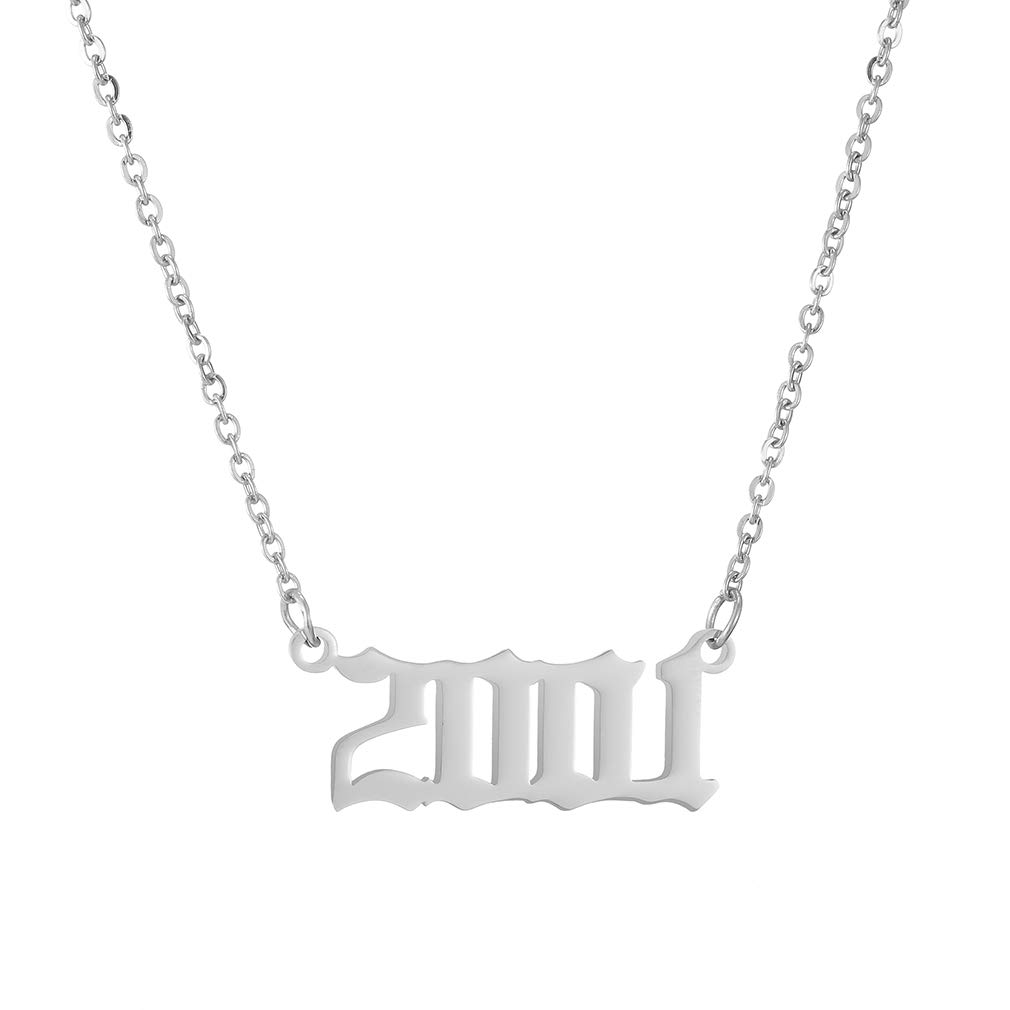 AFSTALR Birth Year Necklace Women Birthday Gifts Charm Friendship Jewellry for Girls Birthday Year Number 2001 Silver