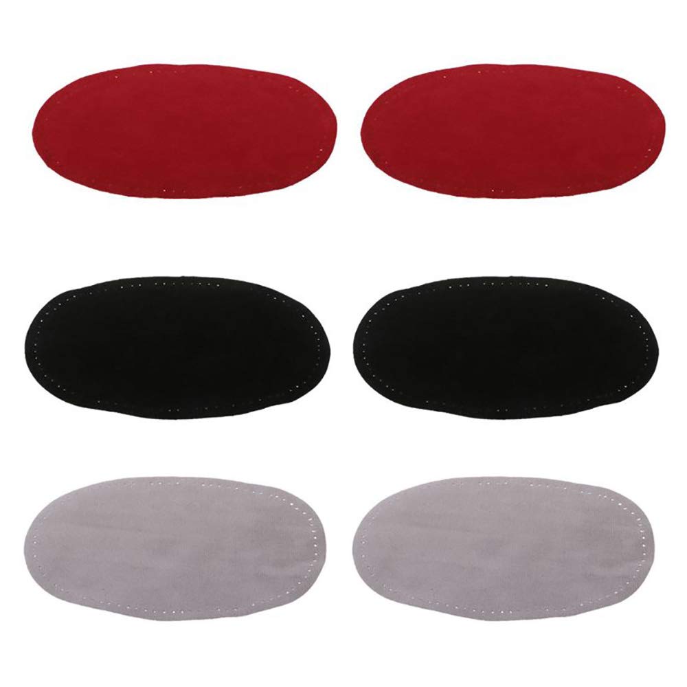 POFET 3 Pairs Sew On Suede Oval Elbow Knee Patches for Sweater Repair Crafts Red Black Gray