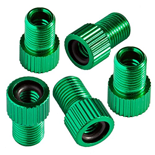 Bike Bits Presta Valve Adapter - Convert Presta to Schrader - French/UK to US - Inflate Tire Using Standard Pump or Air Compressor (5 Pack) (Green) - Thumbnail 6