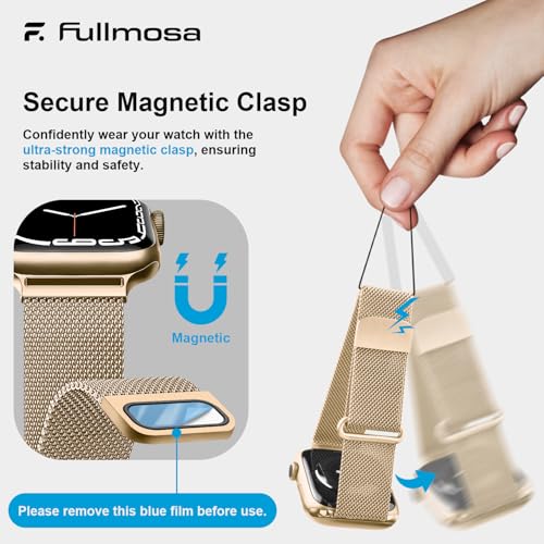 Fullmosa Compatible Apple Watch Band 42(S11/10) 41mm 40mm 38mm for Women Men Milanese Loop Stainless Steel Bracelet iWatch SE 3/2/1 Series 11 10 9 8 7 6 5 4 3 2 1 42/41/40/38mm Gold