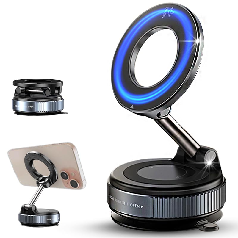 Photo 1 of Upgraded Vacuum Suction Magnetic Car Phone Holder, 360° Adjustable Suction Cup Phone Mount, Foldable Portable Cell Phone Holders for Car/Mirrors/Smooth Surface