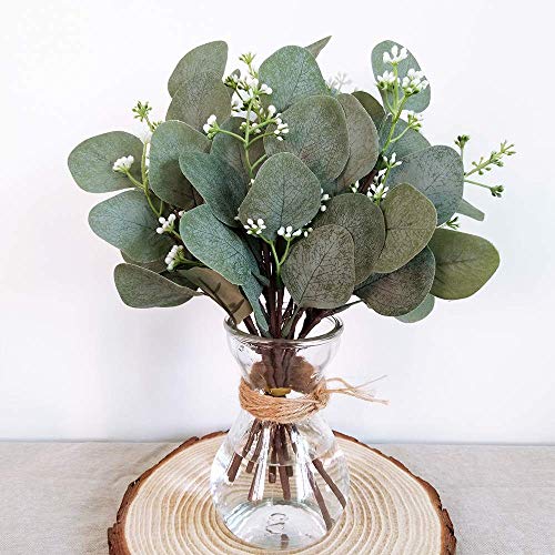 Winlyn 18 Pcs Seeded Eucalyptus Leaves Stems Bulk Artificial Greenery