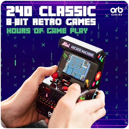 Mini Arcade Machine, 240 Built-In 8-Bit Games, 2.5” Full Colour Screen, 8-Way Joystick, Handheld Retro Games Console – Orb Gaming by ThumbsUp!
