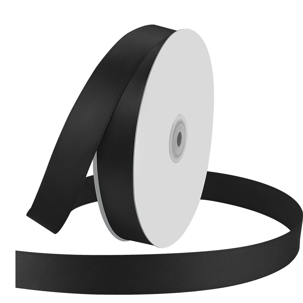 Photo 1 of 1" Wide x 100 Yards Single Face Polyester Satin Ribbon, Satin Ribbon for Crafts, Gift, Hair Bows, Wedding Party Decoration, Bow Making & Other Projects (Black)