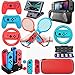 DACCKIT Accessories Kit Compatible with Nintendo Switch - Including Switch Joy-Con Wheel, Tennis Racket, Joy-Con Charging Dock, Grips, Caps, Compact PlayStand, Game Card Case, Protective Case