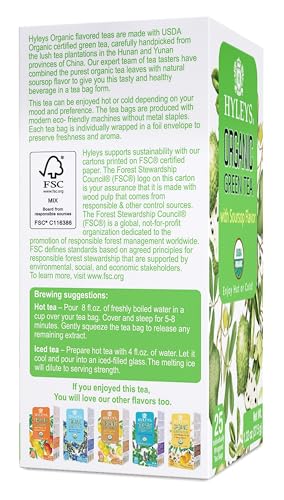 HYLEYS ORGANIC GREEN TEA SOURSOP FLAVOR – 25 TEA BAGS – GRAVIOLA GUANABANA TEA