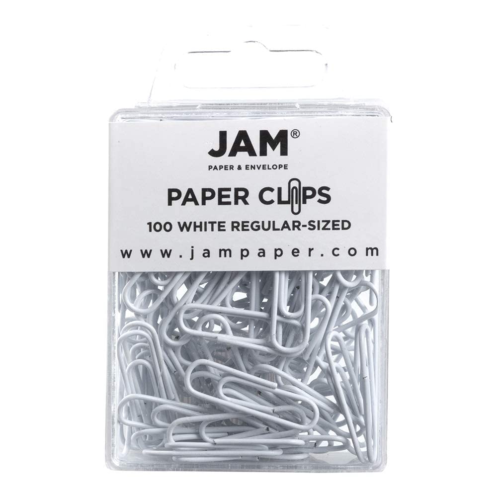 JAM PAPER Colorful Standard Paper Clips - Regular 1 Inch - White Paperclips - 100/Pack