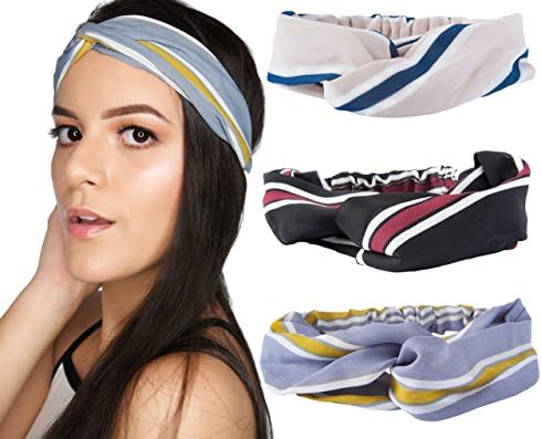 3 Pack Women / Girl Headband Twisted Hairband Elastic Criss Cross Head Wrap Accesories Hair Scrunchies For Fashion, Workout, Yoga and Exercise - By Hair Basics