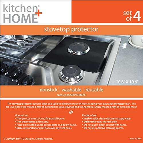 Kitchen + Home StoveTop Protectors – Set of 4 Nonstick Heavy Duty Reusable Stove top Gas Burner Liners - 100% PFOA & BPA Free