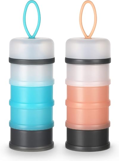 Vicloon Milk Powder Dispenser 4 Layers 120ml Each Gray Pink Blue Set of 2