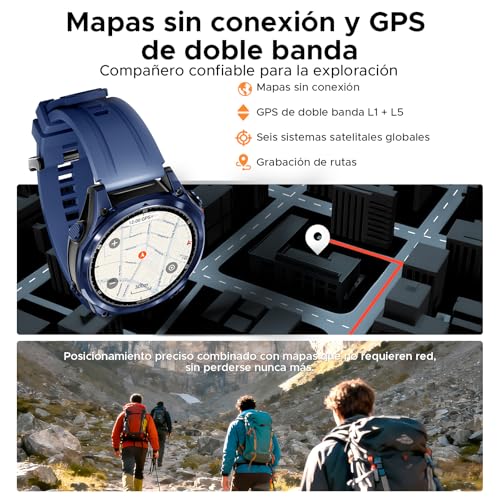 Luzglo Anywise W1 Pro Men's Smartwatch, Dual-Band GPS & Offline Maps, 5 ATM, 12 Days Autonomy, 1.43 Inch AMOLED HD, 170+ Sports Modes, Bluetooth Calling, Compatible with Android/iOS, 3 Wristbands