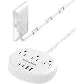 Flat Extension Cord with Outlet Cover &amp; Cable Clips- 5 FT | 1625W Flat 90 Degree Power Strip with 3 AC Outlet 4 USB (24W/4.8A),for Behind Furniture Couch Sofa TV, etc