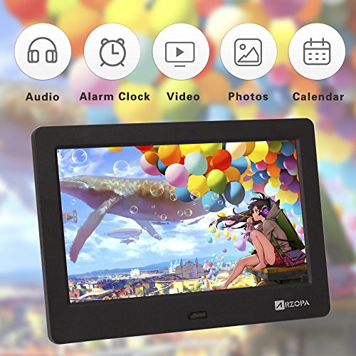 Wireless Digital Picture Photo Frame - HD 1024x600(16:9) IPS Widescreen MP3 MP4 Video Player with Calendar/Clock/Remote Control Black