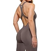 AUROLA Power Workout Jumpsuit for Women Yoga Gym Seamless One Piece Racerback Tummy Control Padded Bra Jumpsuit