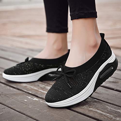 Emimarol Womens Walking Tennis Shoes Slip On Light Weight Mesh Platform Air Sneakers Black