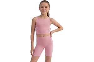 WELAKEN Girls 2 Piece Athletic Outfit Kids Yoga Crop Tank Top and Biker Shorts Set